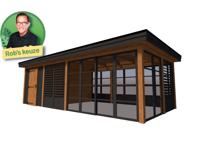 Tuinhuis met veranda 250 x 378 + 561cm met zonnepanelen