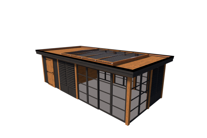 Tuinhuis met veranda 250 x 378 + 561cm met zonnepanelen