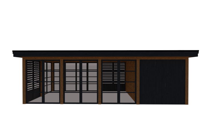 Tuinhuis met veranda 250 x 378 + 561cm met zonnepanelen