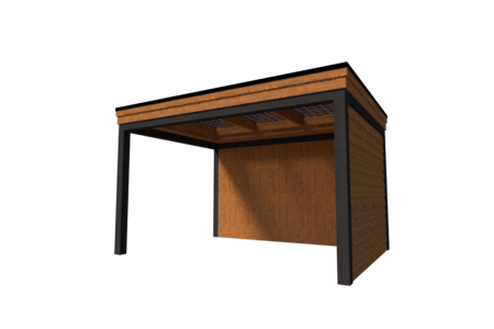 Houten veranda plat dak 400 x 300cm zonder overstek met zonnepanelen