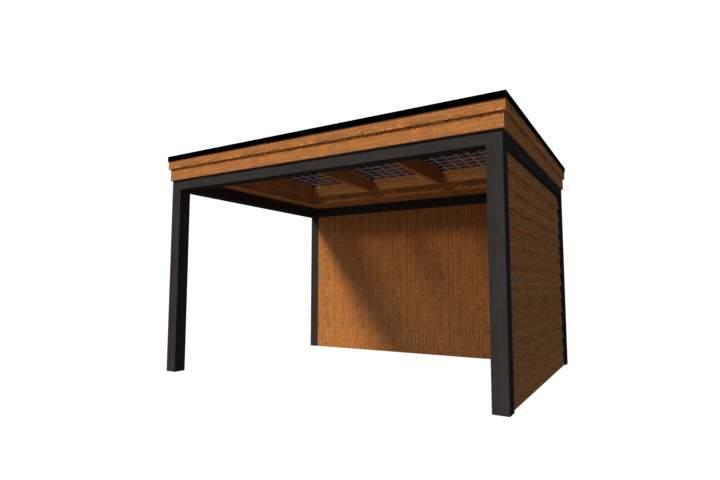 Houten veranda plat dak 400 x 300cm zonder overstek met zonnepanelen Houten veranda plat dak 400 x 300cm zonder overstek met zonnepanelen