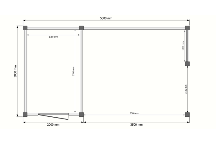 Tuinhuis met veranda plat dak 200 x 300 + 350cm met zonnepanelen