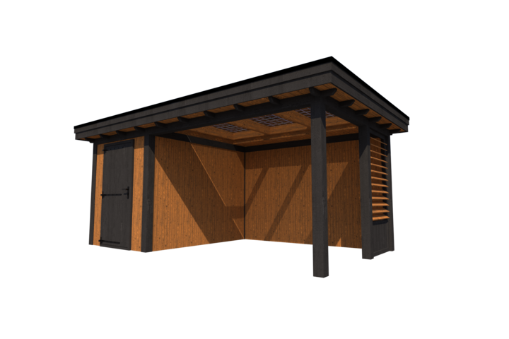 Tuinhuis met veranda plat dak 200 x 300 + 350cm met zonnepanelen
