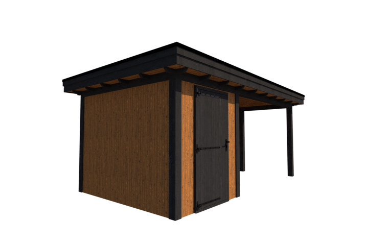 Tuinhuis met veranda plat dak 200 x 300 + 350cm met zonnepanelen