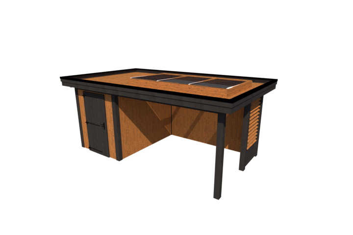 Tuinhuis met veranda plat dak 200 x 300 + 350cm met zonnepanelen