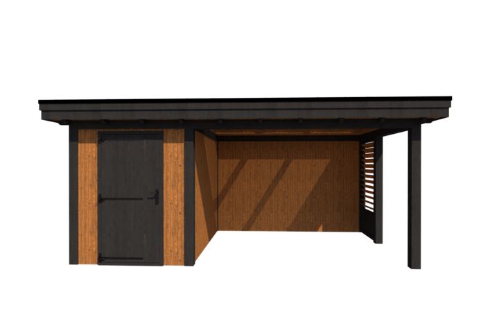 Tuinhuis met veranda plat dak 200 x 300 + 350cm met zonnepanelen