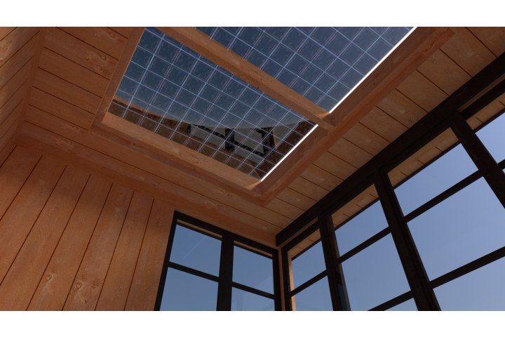 Tuinhuis met veranda plat dak 200 x 300 + 300cm met zonnepanelen Tuinhuis met veranda plat dak 200 x 300 + 300cm met zonnepanelen