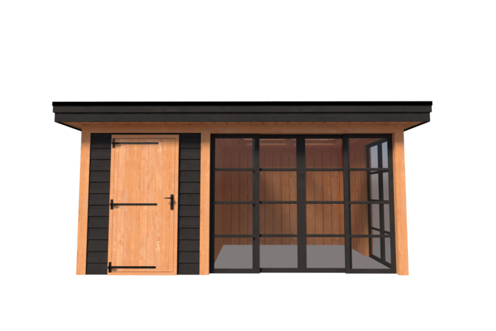 Tuinhuis met veranda plat dak 200 x 300 + 300cm met zonnepanelen Tuinhuis met veranda plat dak 200 x 300 + 300cm met zonnepanelen