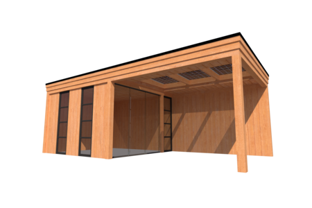 Buitenkamer met veranda plat dak 350 x 350 + 350cm met zonnepanelen Buitenkamer met veranda plat dak 350 x 350 + 350cm met zonnepanelen