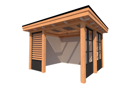 Houten veranda plat dak 350 x 300cm met zonnepanelen