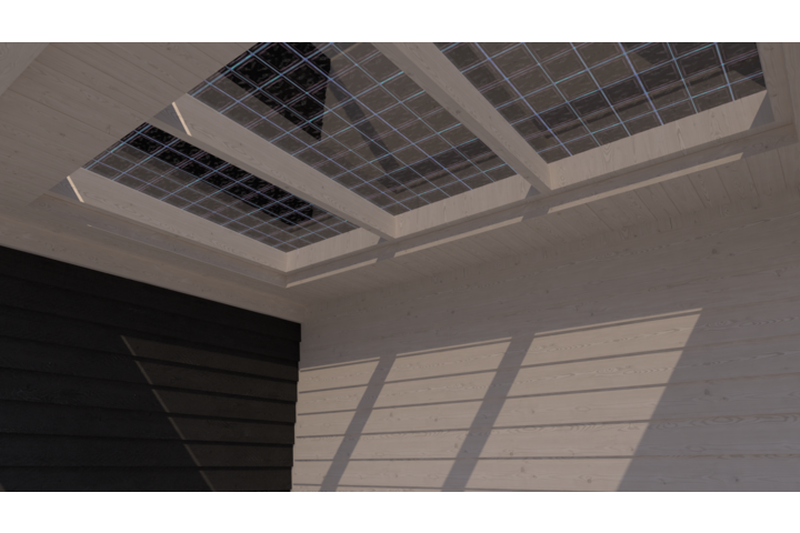 Tuinhuis met veranda plat dak 150 x 300 + 400cm met zonnepanelen