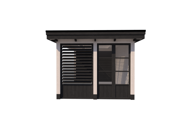 Tuinhuis met veranda plat dak 150 x 300 + 400cm met zonnepanelen