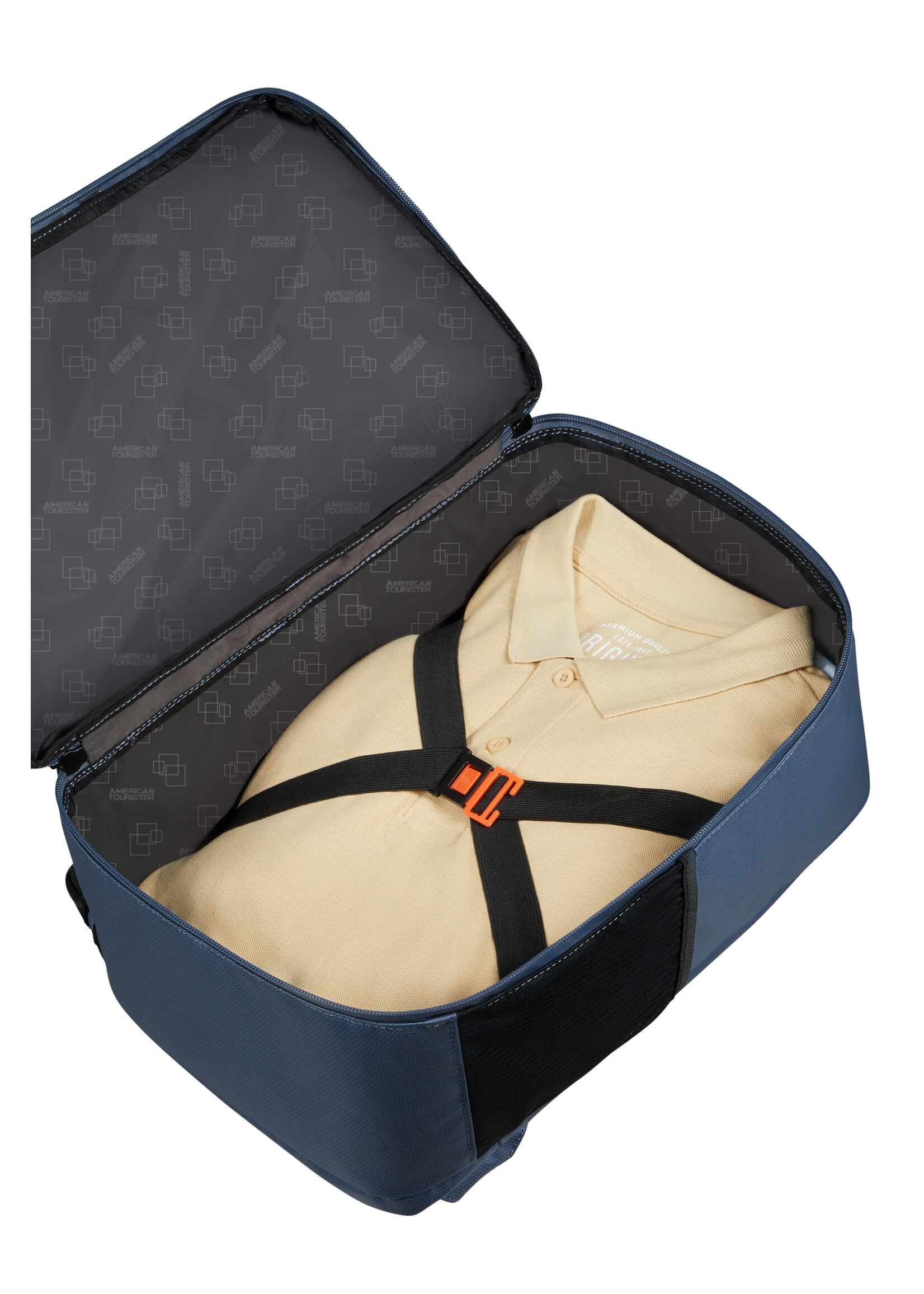 AMERICAN TOURISTER URBAN TRACK CABIN BACKPACK COATED NAVY/ORANGE