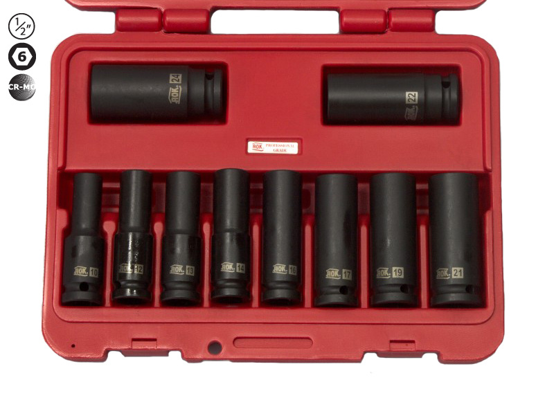AOK Krachtdoppenset Lang 1/2" 10-delig