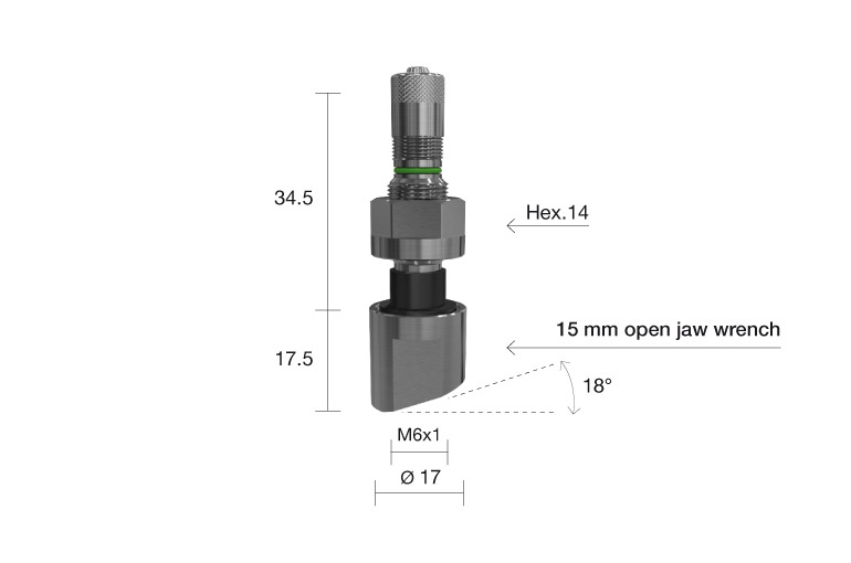Truckventiel TPMS Alcoa Recht M6 L=52 Ø17 1311
