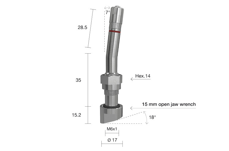 Truckventiel TPMS Alcoa L=79mm Ø17 7° 1393