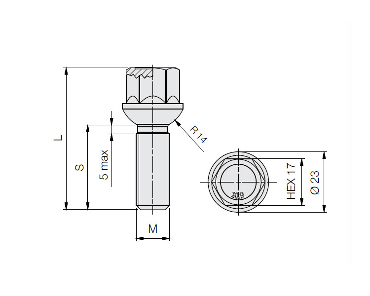 Wielbouten 14 x 1,50 x 65 KOP17 Bol (R14) Zwart B583B