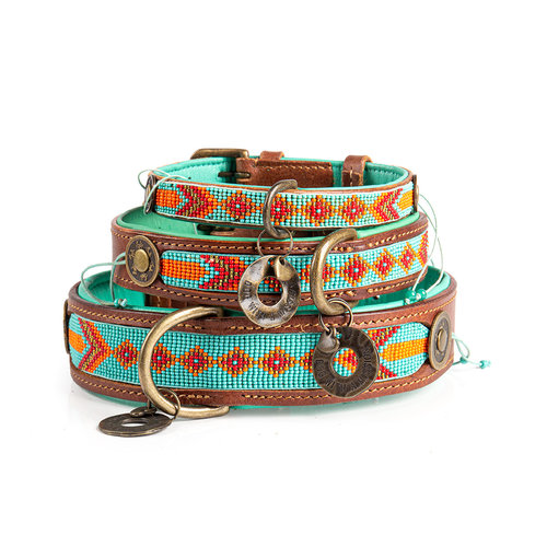 Turquoise Paddy Lee Dog Collar with Beads - Dog with a Mission