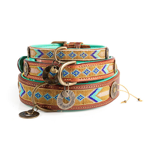 Gold Indi Moon Dog Collar With Beads - Dog with a Mission