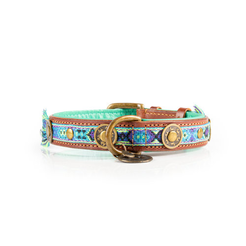 Boho Juan Blauwe Leren Hondenhalsband - Dog with a Mission