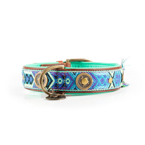 Boho Juan Blue Leather Dog Collar - Dog with a Mission