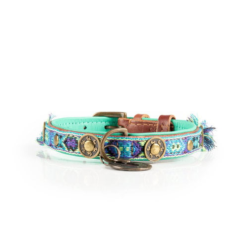 Boho Juan Blue Leather Dog Collar - Dog with a Mission