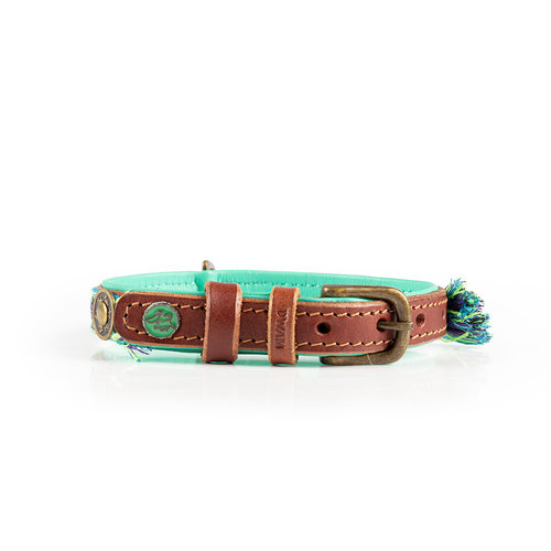 Boho Juan Blue Leather Dog Collar - Dog with a Mission