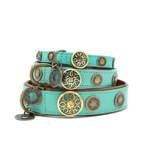 Leather Turquoise Rebel Dog Collar - Dog with a Mission