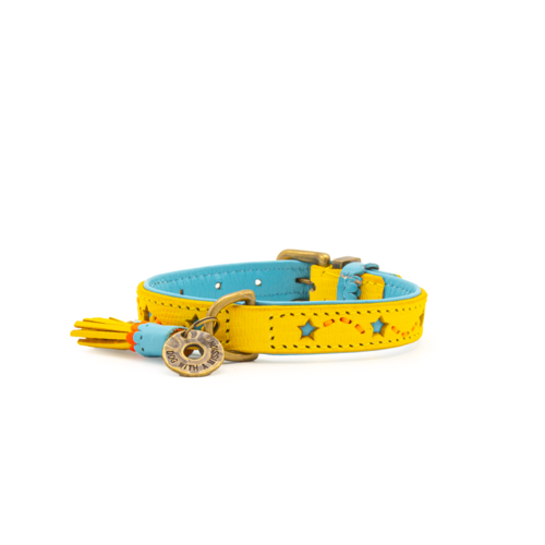 Leather Blue Star Dog Collar Yellow - Dog with a Mission