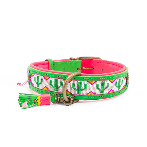 Green Tropical Summer Dog Collar with Beads - Dog with a Mission