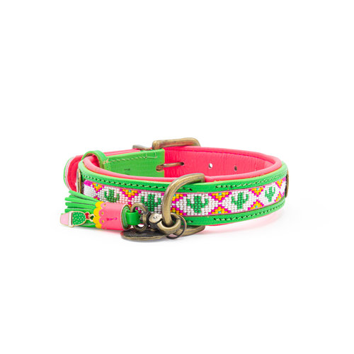 Green Tropical Summer Dog Collar with Beads - Dog with a Mission