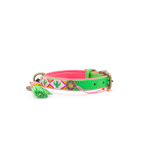 Green Tropical Summer Dog Collar with Beads - Dog with a Mission