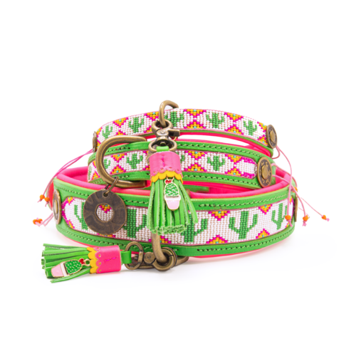 Green Tropical Summer Dog Collar with Beads - Dog with a Mission