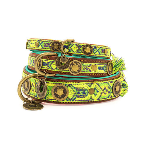 Green Leather Boho Diego Dog Collar - Dog with a Mission