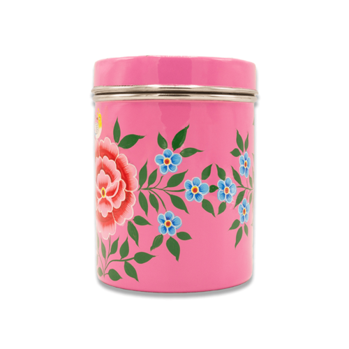 Flower Fest tin for dog biscuits pink