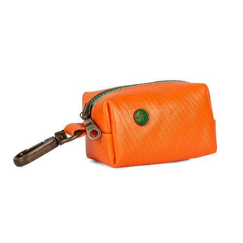 Stylish Orange Leather Buddy Poop Bag Holder for Practical Dog Walks