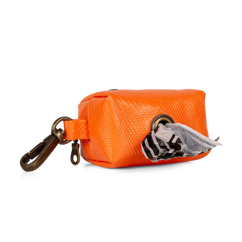 Stylish Orange Leather Buddy Poop Bag Holder for Practical Dog Walks