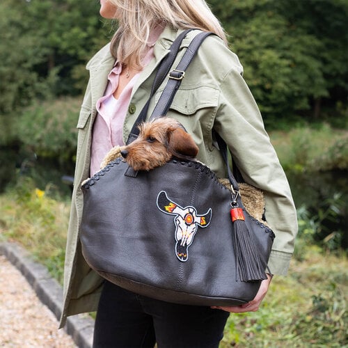 Luxuriöse Hundetasche aus Anthrazit Leder