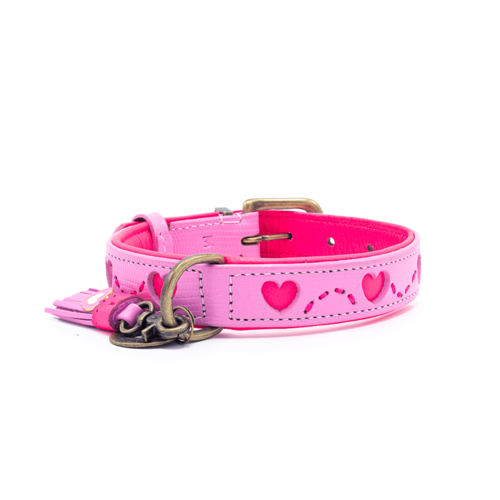Pink Collar with Hearts: Fashionable Style and Durability in Genuine Leather