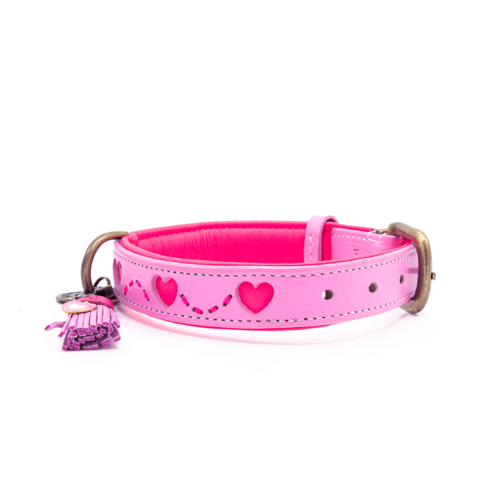 Pink Collar with Hearts: Fashionable Style and Durability in Genuine Leather