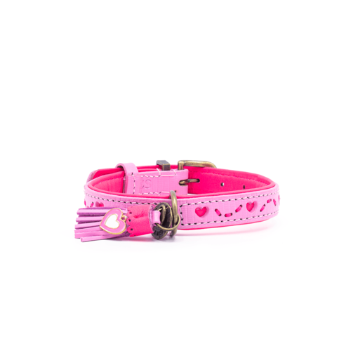 Pink Collar with Hearts: Fashionable Style and Durability in Genuine Leather