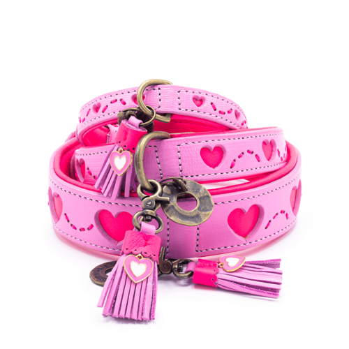 Pink Collar with Hearts: Fashionable Style and Durability in Genuine Leather