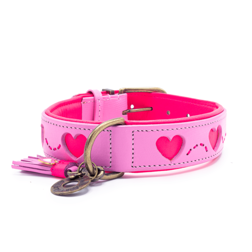 Pink Collar with Hearts: Fashionable Style and Durability in Genuine Leather