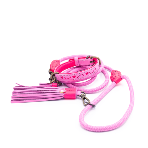 Pink Collar with Hearts: Fashionable Style and Durability in Genuine Leather