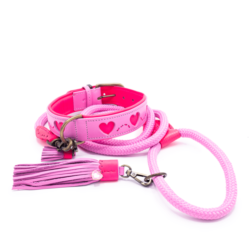 Pink Collar with Hearts: Fashionable Style and Durability in Genuine Leather