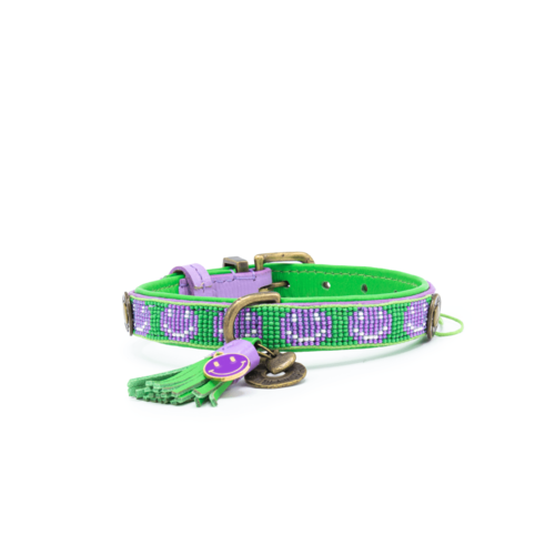 Collier de chien lilas joyeux avec Smiley perlé