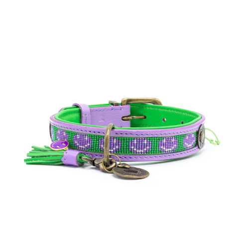 Collier de chien lilas joyeux avec Smiley perlé