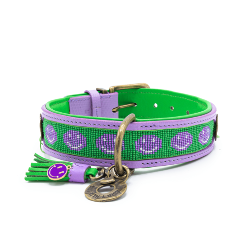 Trendiges lila Hundehalsband mit Perlen-Smiley