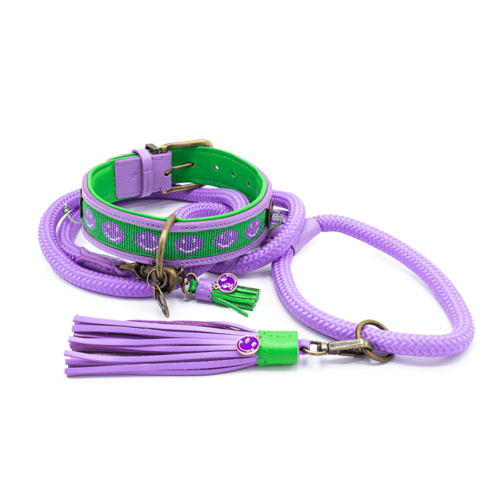 Collier de chien lilas joyeux avec Smiley perlé