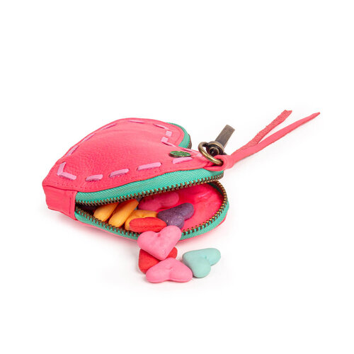 Sweety Treat Pouch - Heart-Shaped Pink Leather Snack Bag